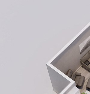Hartman Style E - 1 bed, 1 bath + den - 3D floor plan Hartman Style E - 1 bed, 1 bath + den - 3D floor plan